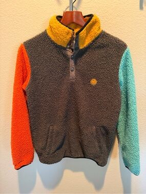 Dutch Bros Colorblock Teddy Fleece Jacket - Gray, Orange, Yellow, Teal